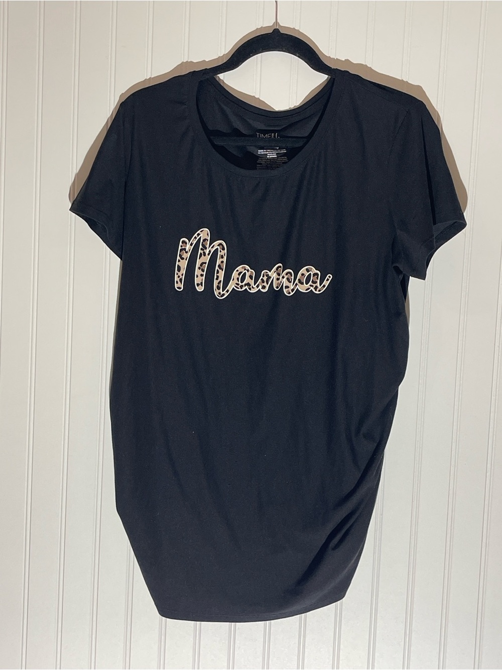 Time and Tru Black Tee with Leopard 'Mama' Script